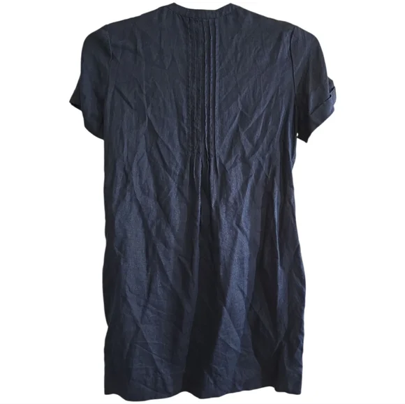 Quince 100% European Linen Navy Short Sleeve Swing Dress Pleated Front Medium - Picture 6 of 9